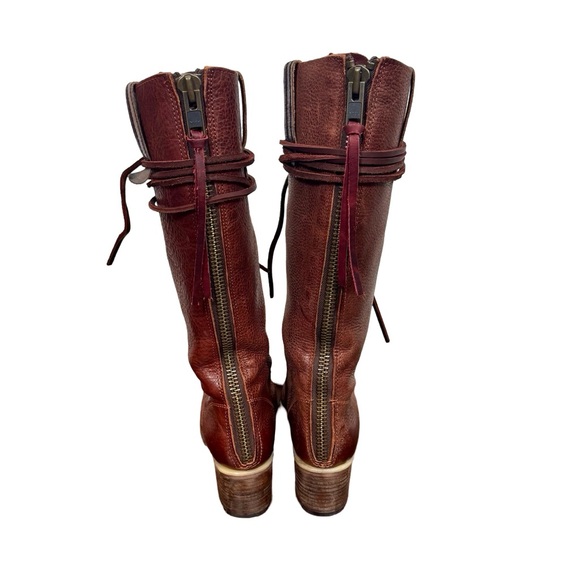Freebird Grany Lace Up Leather Granny Tall Boots in Wine - Picture 11 of 14